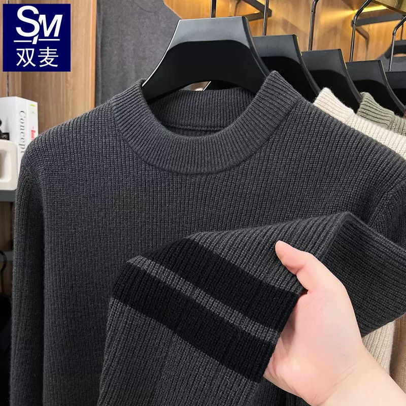 2025秋冬季100%羊毛打底针织衫重磅保暖拼色高货半高领羊毛衫男