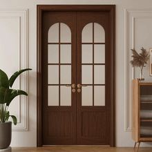 圆弧拱形门实木烤漆门法式双开门卧室门书房门木门卫生间门玻璃门