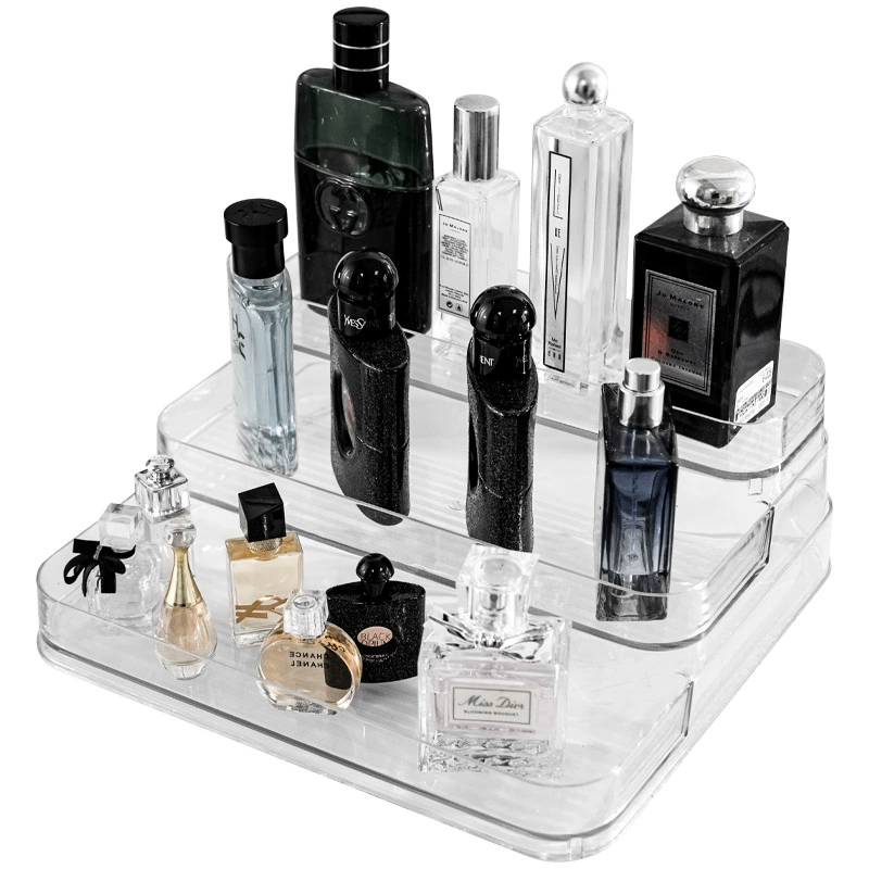 Acrylic Three-Tier Cosmetic & Perfume Organizer, Transparent Light-Luxury Dressing Table Storage