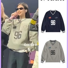跨境2025秋季美式复古时尚卫衣设计感宽松显瘦V领长袖套头上衣女