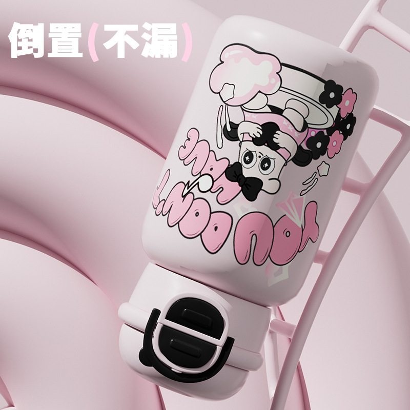 かわいいダブルドリンク子供保温カップストロー付き食品級316ステンレスアニメ携帯弾み学生水筒|undefined