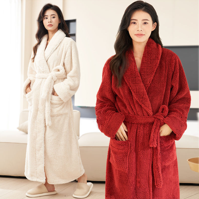 Couple's Nightgown for Women in Winter, Thickeneded Velvet Coral Velvet Pajamas That Can Be Worn Outside, Couple's Extra Long Ankle-Length Bathrobe