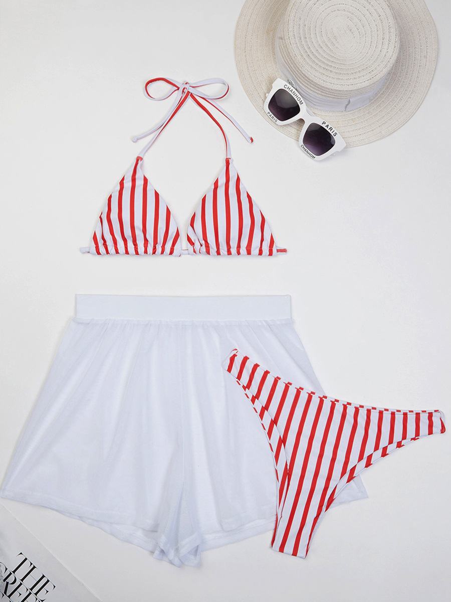 Women's Stripe 3 Pieces Set Bikinis Swimwear display picture 11