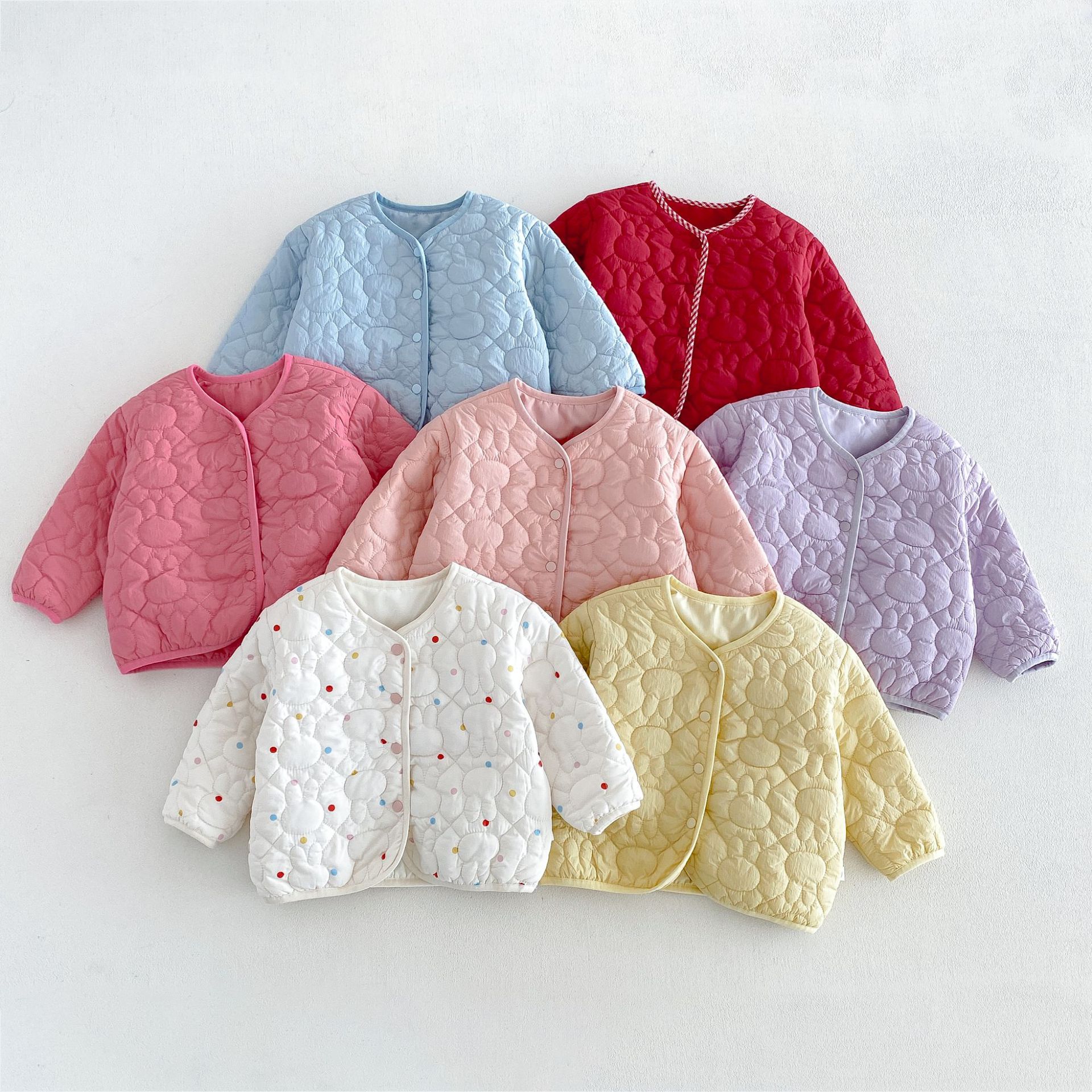 Girls' quilted cotton jacket with a rabbit design, a cute and thick winter coat for babies, a plain-colored polka-dot outerwear for children, zdw6502