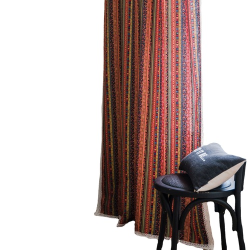 Yimanqiyun curtains finished bohemian striped printed cotton and linen kitchen curtains semi-blackout feng shui curtains