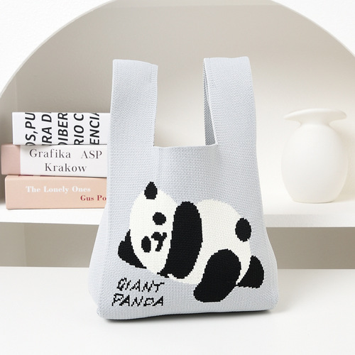 Large Panda Bag with Hand Strap, Women's Knitted Gift for Festivals, Gift for Family, Knitted Sweatshirt with Handle for Shopping, Autumn and Winter