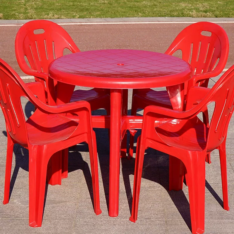 Уличный пластиковый стол и стулья для барбекю с утолщенной спинкой для взрослых, набор для ночного рынка, площади или пляжа, круглый стол для уличной торговли едой.