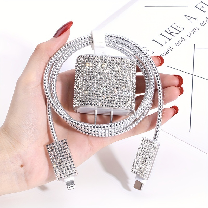 Flash Diamond Apple 20W Fast Charging Data Cable Protection Case iPhone 16 Pro Max 15 Plus Charger Protection Case