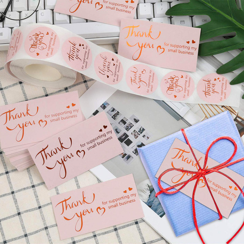 Cross-border wholesale roll foil stamping thank you for purchasing commercial decorative self-adhesive sticker label gift pink card