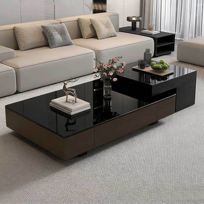 Light Luxury Tempered Glass Coffee Table, Italian Minimalist Style, Retractable Storage Tea Table, Rectangular Tea Table for Small Apartments