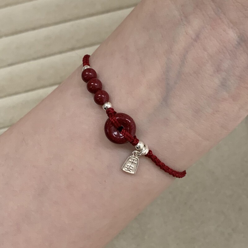 Purple Gold Sandalwood Red String Bracelet with Peace Pendant, Braided Pure Silver Red String Bracelet for the Year of the Horse