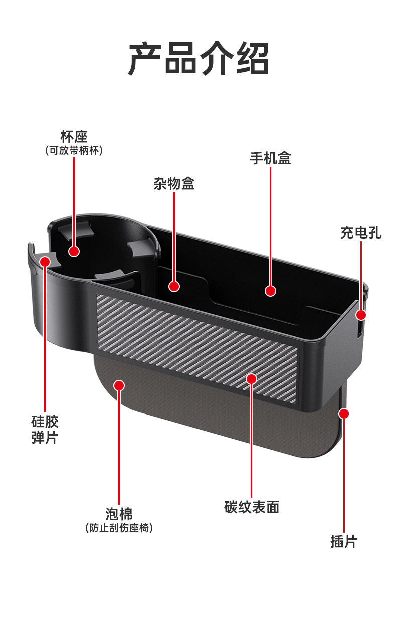 汽车缝隙收纳盒车载杯架置物盒座椅夹缝盒储物盒车用杂物盒详情3