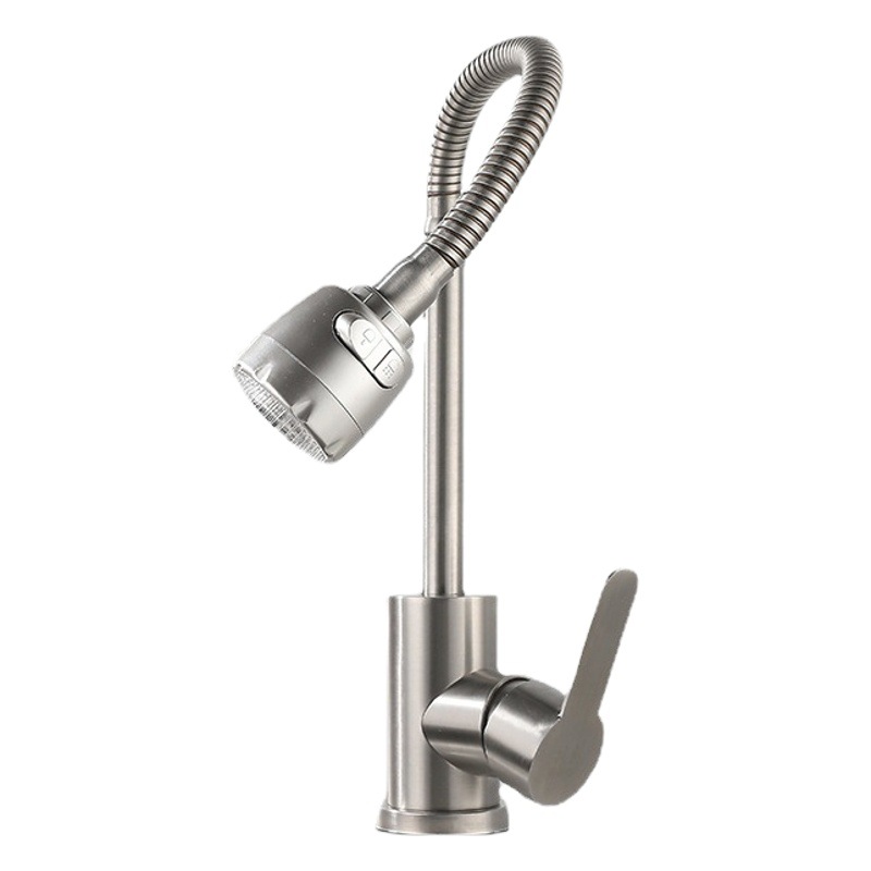 Kitchen 304 Stainless Steel Hot and Cold Faucet for Sink, Laundry, and Dishwashing, Single Cold Water Tank with 360-Degree Rotation