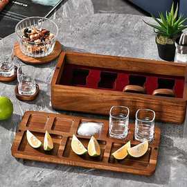 木质托盘酒具套装威士忌酒杯水果托盘多格天地盖木质礼品包装盒
