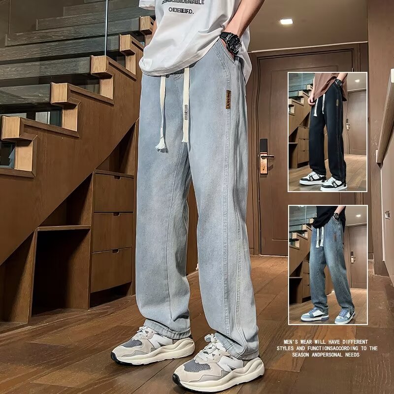 2024 Spring and Summer New Heavy Jeans Men's Retro Trendy Brand American Style Old High Street Wide Leg Straight Pants