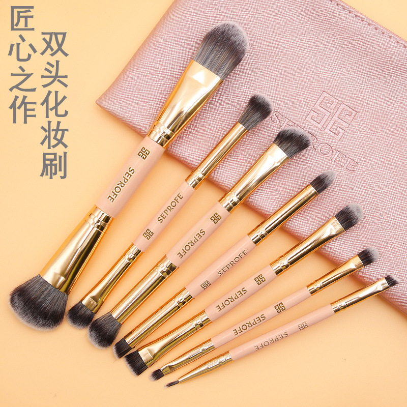 7 cepillos de maquillaje de doble cabeza traje conjunto completo cepillo de rubor de pelo suave herramientas de belleza cepillo de sombra de ojos Fundación delineador de ojos conjunto cepillo