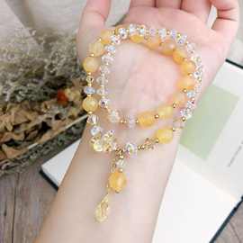 切角巴西玉髓黄色小清新手链女两圈奥地利水晶手串个性设计饰品