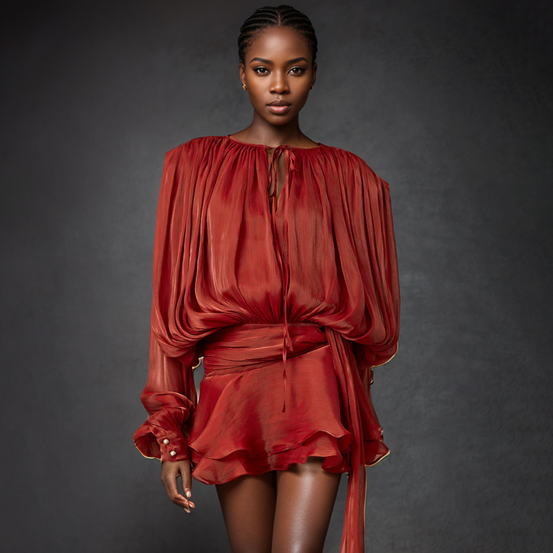 European and American Cross-Border Puff Sleeve Ruffle Short Dress 2026 Summer New Pleated Design Mesh Short Dress for Women European and American Cross-Border Puff Sleeve Ruffle Short Dress 2026 Summer New Pleated Design Mesh Short Dress for Women