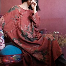 轻定制复古怀旧大花双层棉纱袍子氛围感盘扣斜襟花袍连衣裙1991