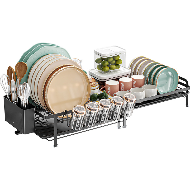 Estante para platos de cocina, fregadero, vajilla, cuchillo, tenedor, estante de almacenamiento para platos, encimera para el hogar, estante de drenaje extensible y retráctil