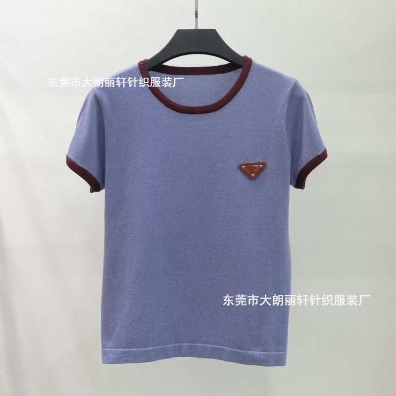 P Brand Nanyou High-End Version Knit Short-Sleeve Shirt with Metal Triangle Logo, Exquisite Three-Dimensional Design, Light Luxury, Thin Style, Summer Top