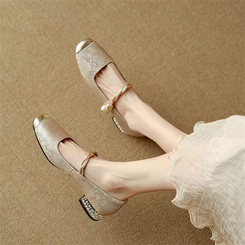 New Chinese Style Retro Square Toe Mary Jane 2025 Spring Summer Shallow Mouth One Strap Soft Sole Internet Celebrity Hot_vogvips.com