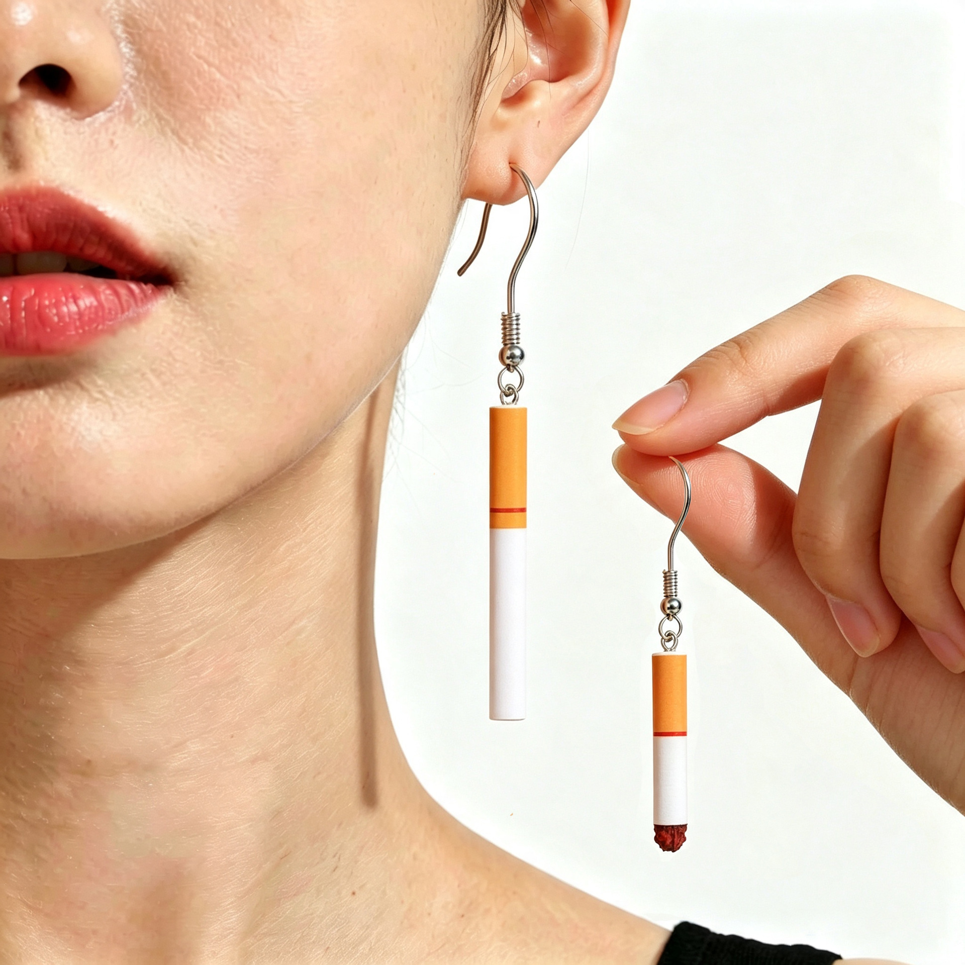 Quirky Simulated Cigarette Earrings, Unique and Fun Asymmetrical Cigarette Drop Earrings, Hip-Hop Harajuku Style Resin Ear Hook Accessories
