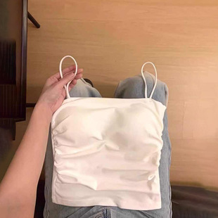 Korean-style Pure Wish One-character Collar Sling Pure Cotton Beautiful Back Underwear Vest with Chest Pad Pleated Slim-fit Short Strapless Top