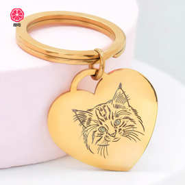 宠物头像线条画圆片钥匙扣 刻字diy小猫小狗宠物头像钥匙圈厂家