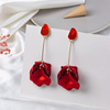 Fashionable retro red demi-season earrings, European style, Korean style