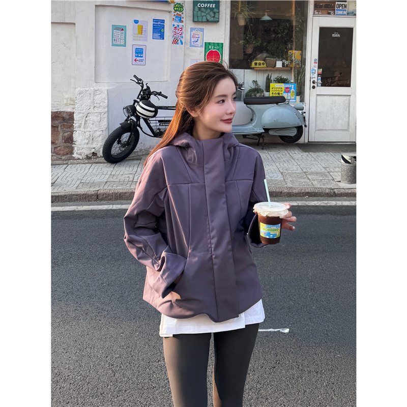 Luqi Lulu Autumn and Winter Small Raincoat Repelshell Weatherproof Fleece-Lined Warm Hooded Jacket Windbreaker for Women