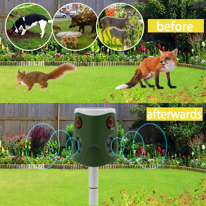 Fábrica al por mayor 360 grados repelente de aves multi-funcional de tres lados cuerno animal Drive al aire libre ultrasónico ratón repelente