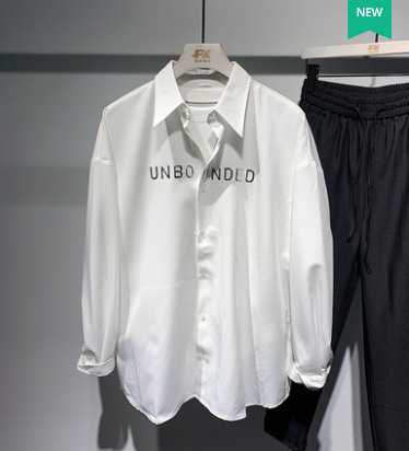 Camisa de seda de hielo negra original de moda para hombres ins moda manga larga primavera y verano estilo Hong Kong herramientas chaqueta casual sin planchar