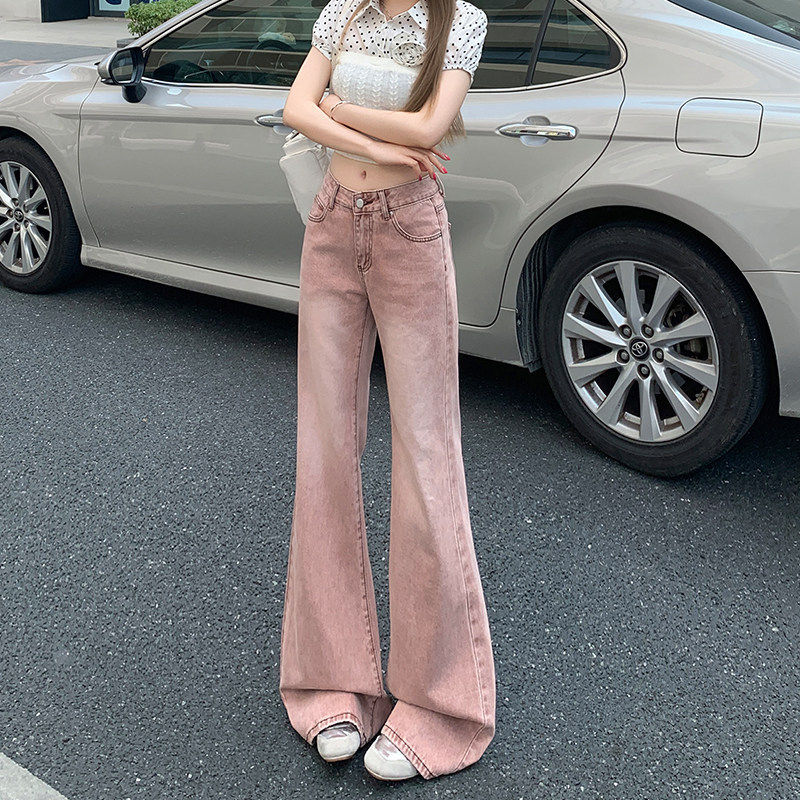 Pink high-waisted flared jeans for women, spring/summer 2026 new style, not tight-fitting, slimming, trendy, with a nice drape