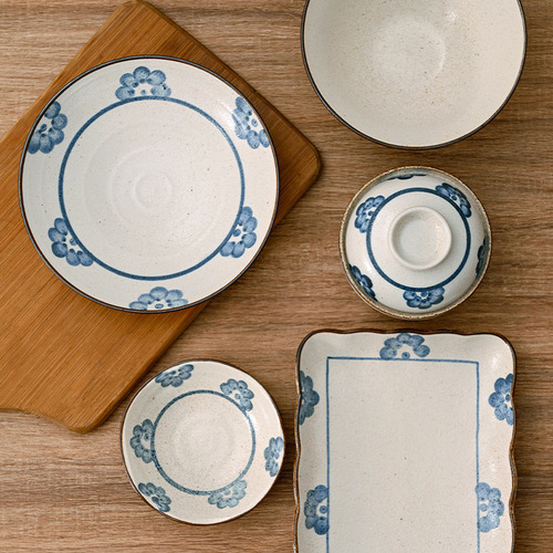 Set of Western-style ceramic tableware for rice bowl and round plate, suitable for Japanese home use, one-person eating bowl and plate series