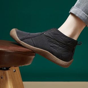 2024 Autumn and Winter New Astronautical Fabric Wool Slip-On Snow Boots Low Heel Plaid Anti-Slip Lightweight Women's Cotton Shoes