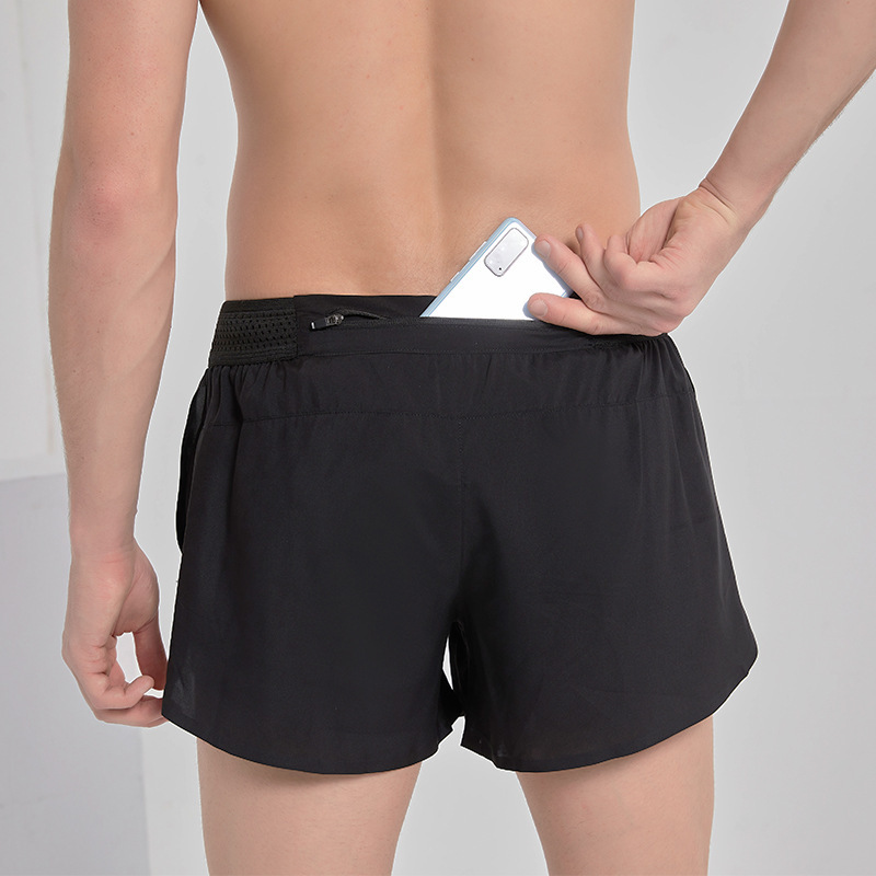 Men's Running Shorts, Professional Marathon Track and Field Three-Quarter Pants, Quick-Drying, Lined, Anti-Exposure, Two-In-One Fitness Pants, Elastic