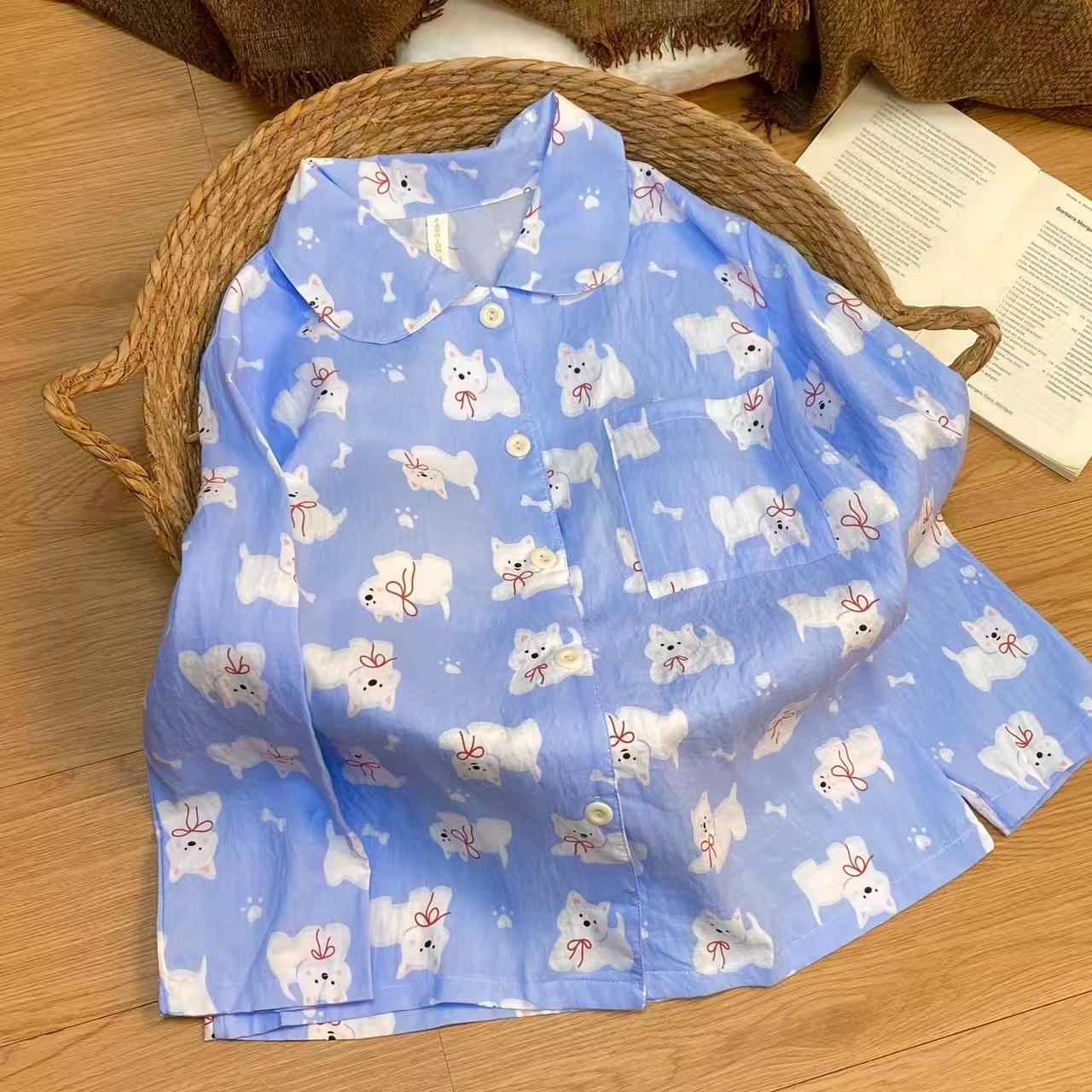 Al por mayor transfronterizo explosión con cojín de pecho primavera y otoño dulce nubes algodón pantalones de manga larga pijamas de niñas estudiantes set de ropa para el hogar