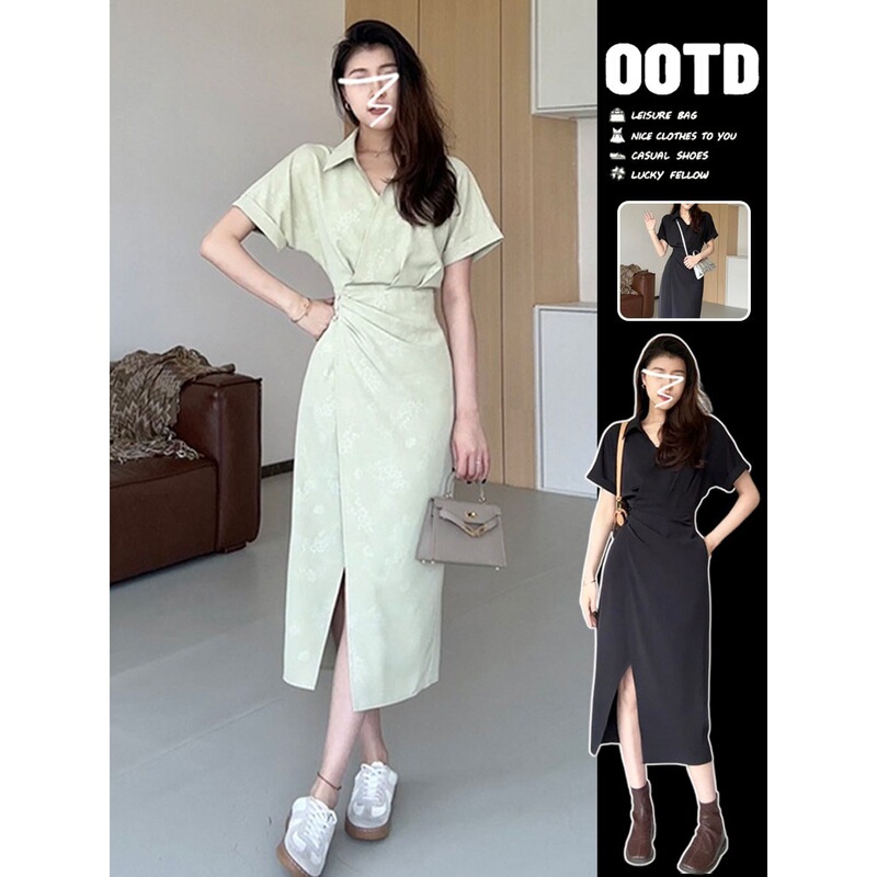 Shirt Dress Women's Summer 2025 New Super Good-Looking Tea Break French Style Waist Long Skirt