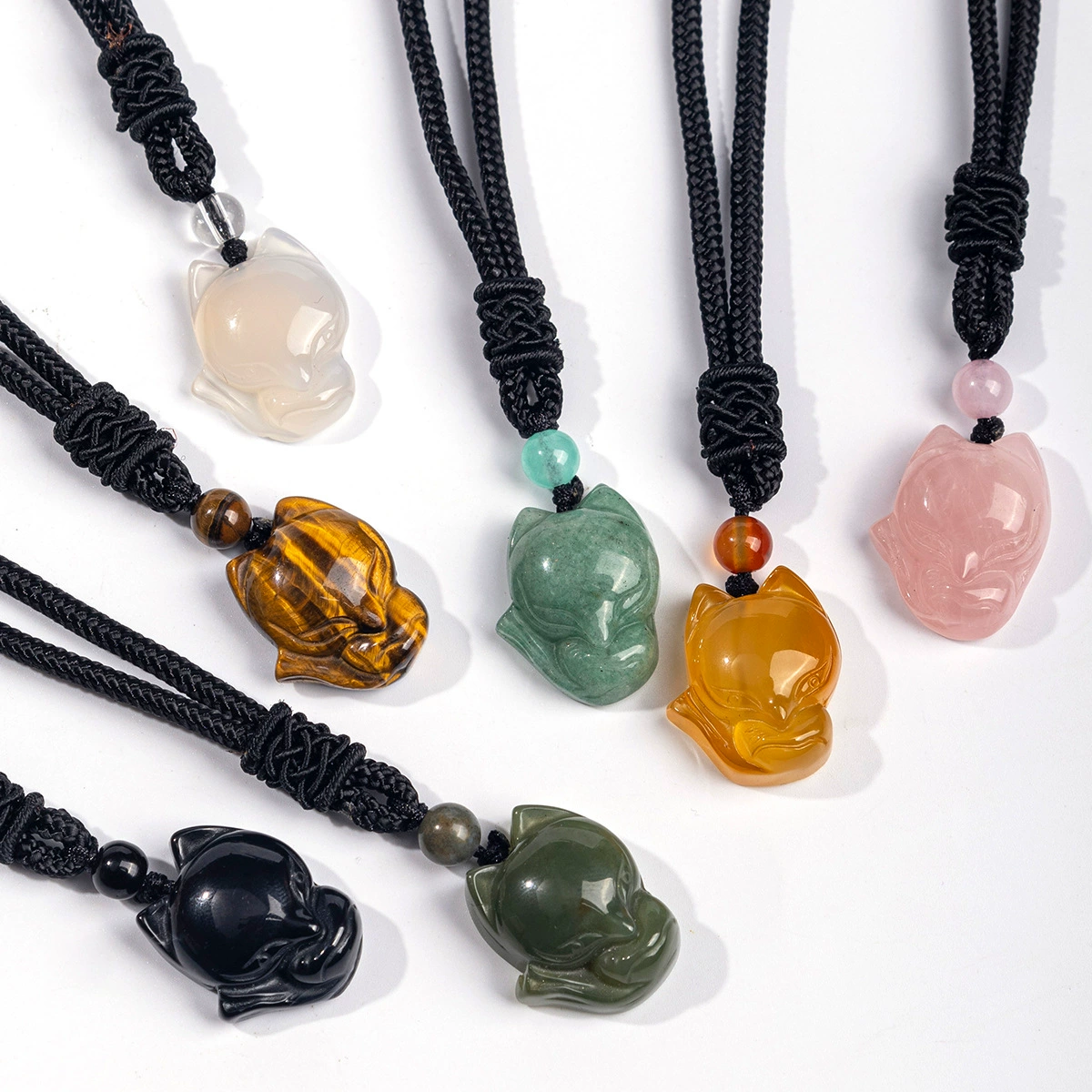 Кулон из натурального хрусталя лисы, розовый кварц, авантюрин, ожерелье из лисы с хвостом, нишевые аксессуары, трансграничные горячие продажи, производитель, оптовая продажа