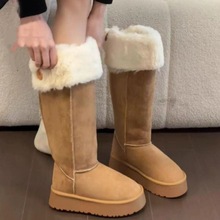 叠穿高帮不过膝雪地靴女加绒2025冬季新款厚底加厚保暖棉鞋长筒靴