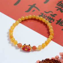 金丝玉宝石光珠风铃花单圈手串黄色圆珠龙饺子手链女款粉葫芦手串