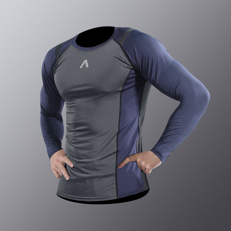 Running fast seco hombre camisa deportiva simple de otoño profesional de la mañana ropa de fitness primavera y otoño entrenamiento apretado camisa de compresión