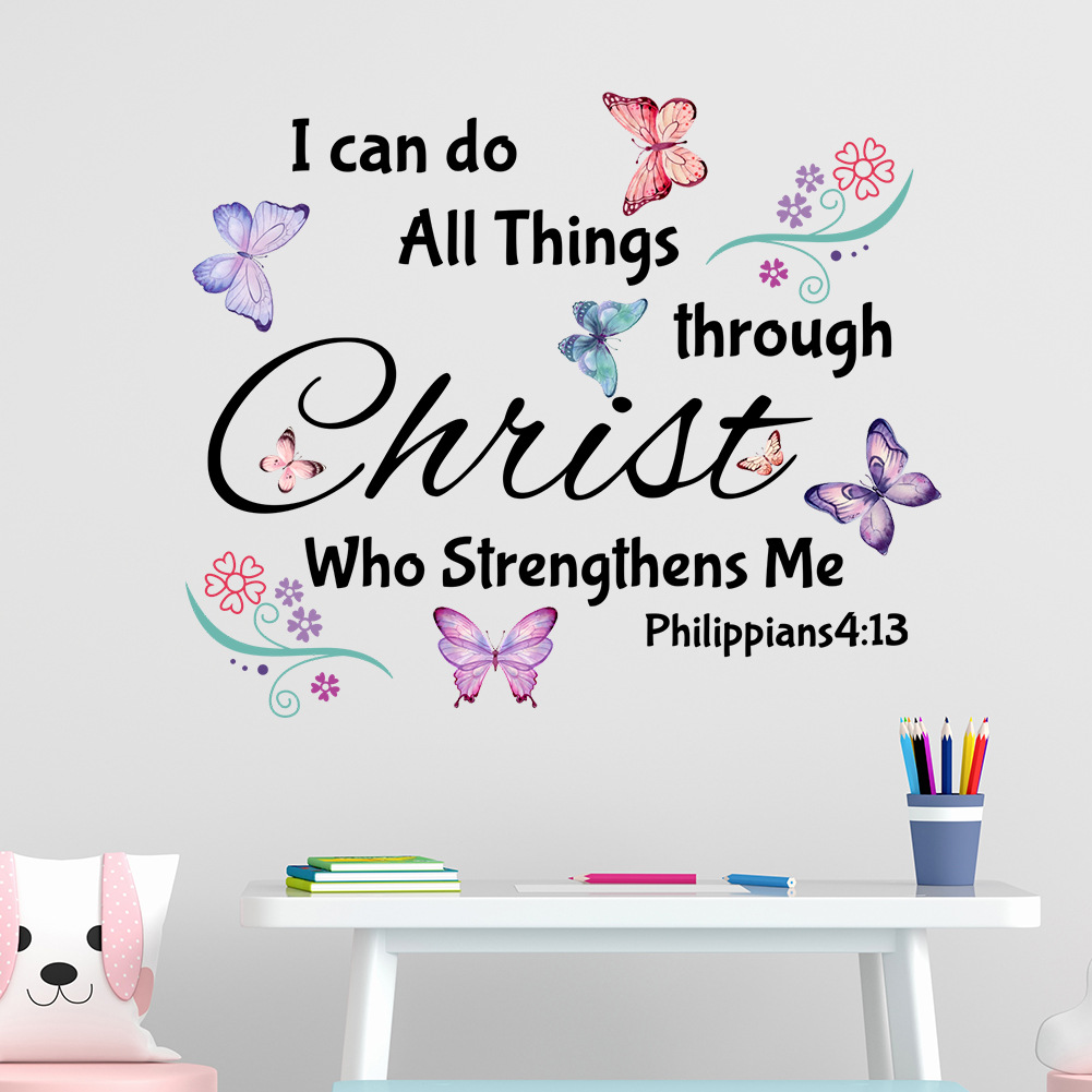 Cartoon Butterfly Inspirational English Phrase Wall Stickers Children's Room Kindergarten Early Education Decorative Wallpaper Self-adhesive Stickers