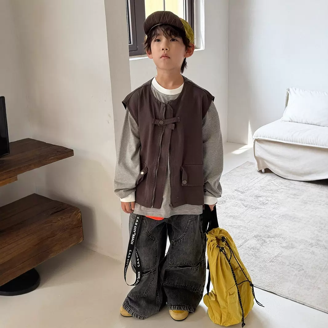 男童马甲外套春秋季2025新款中学校儿童工装韩版女童百搭外穿马夹