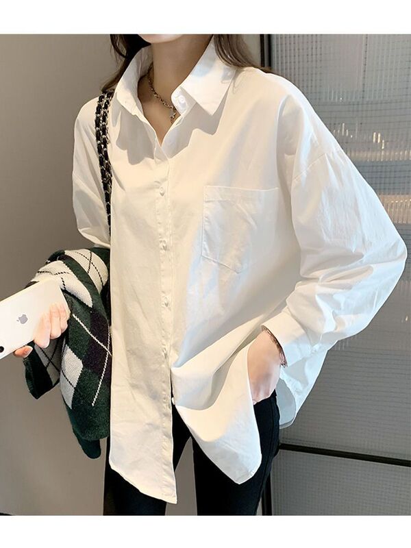 白色衬衫女春秋夏新款高级感jk制服翻领百搭上衣职业装长袖衬衣批|undefined