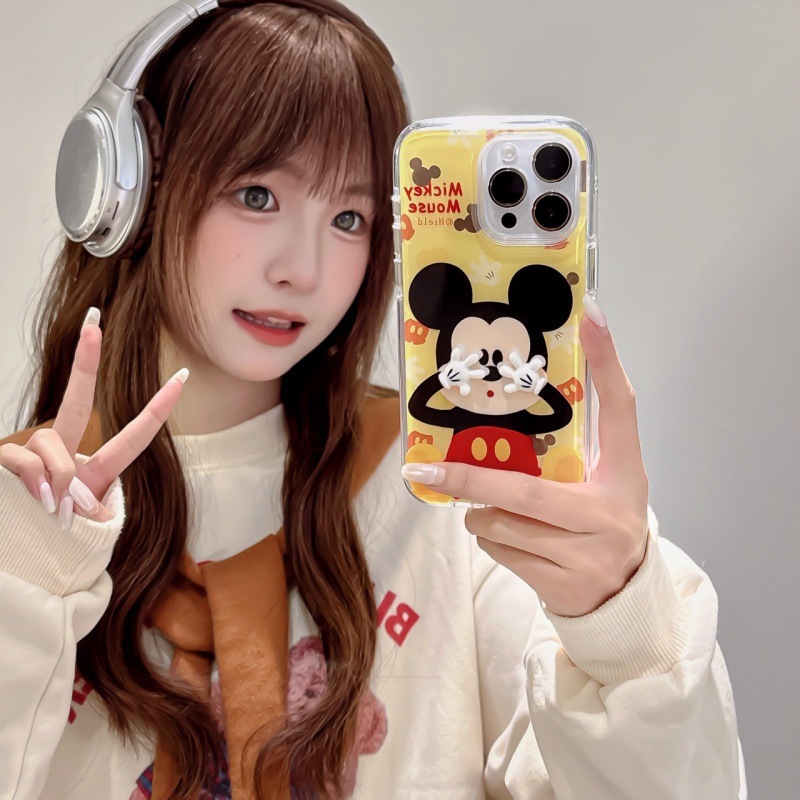 Divertido y lindo cubriéndose la cara Mickey para iphone15 funda para teléfono móvil 16ProMax Apple 14 tridimensional 13 dibujos animados 16