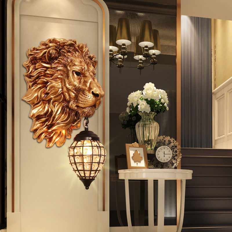European-style retro lion head indoor large wall lamp living room internet celebrity bar restaurant aisle corridor bar decoration lamps