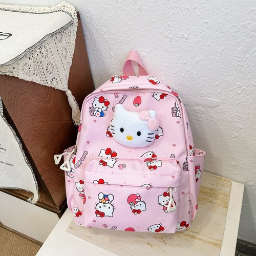 2025 Spring Sanrio Student School Bag Cartoon Plush Doll Nylon Double Shoulder Bag for Elementary School Students