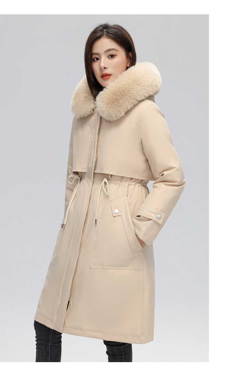 Dames parka met afneembare bontkraag halflang gevoerd_voghion.com